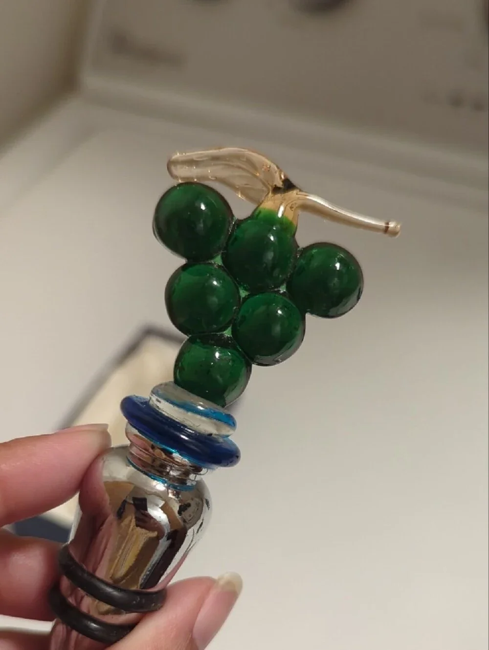 Glass Grape Cluster Wine Bottle Stopper with Silver Base
